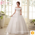 Elegant off-shoulder lace appliques cheap ball gown plus size wedding dress